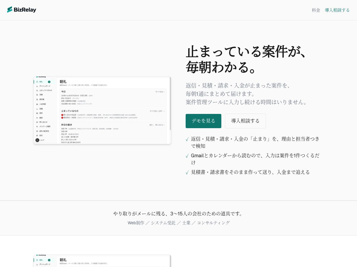 Landing-page snapshot of bizrelay.biz