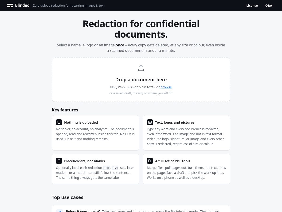 Landing-page snapshot of blinded.dev