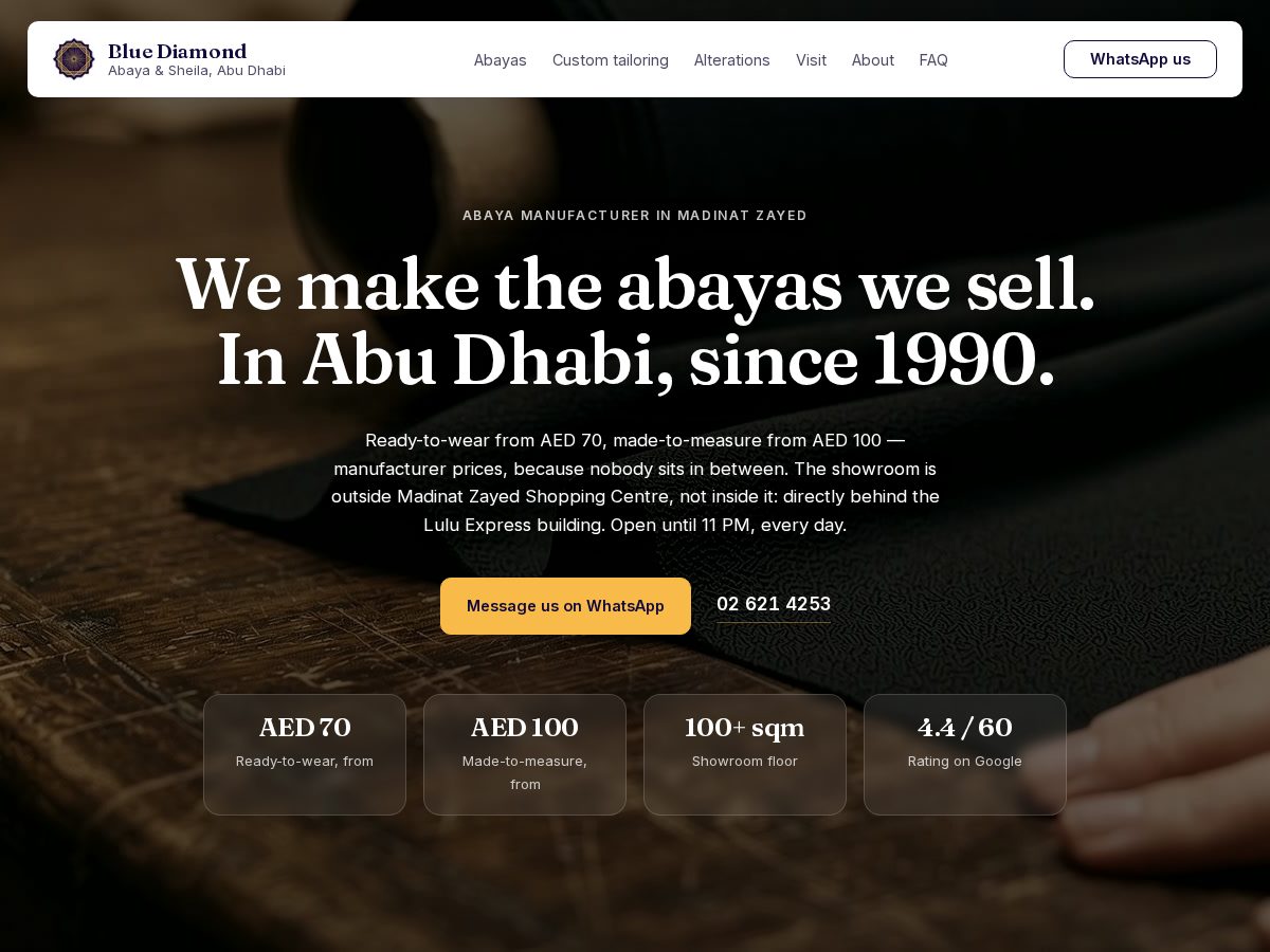 Landing-page snapshot of bluediamondabaya.com