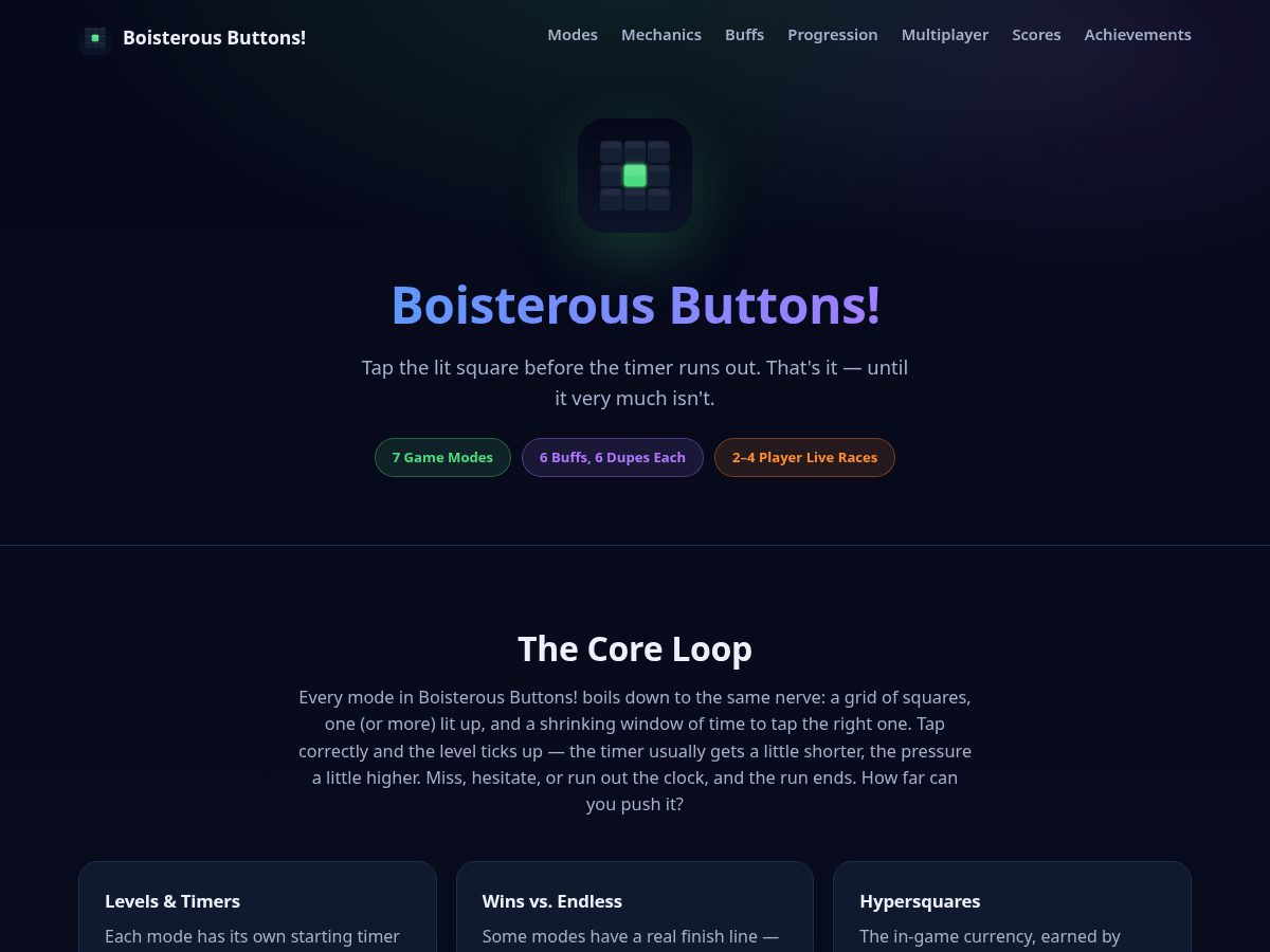 Landing-page snapshot of boisterousbuttons.com
