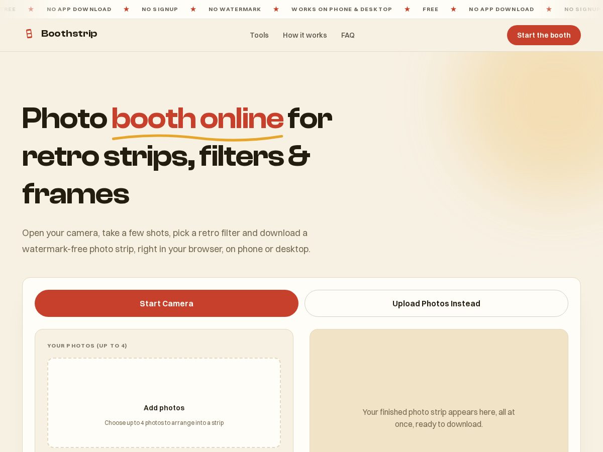 Landing-page snapshot of boothstrip.com
