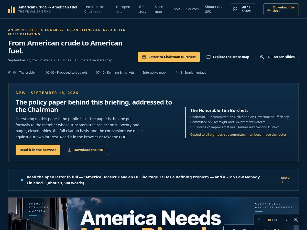 Landing-page snapshot of buildnewrefineries.com