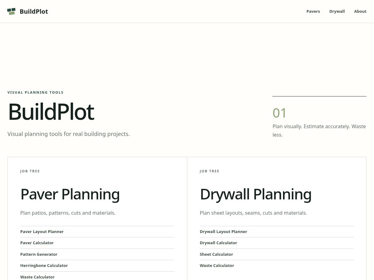 Landing-page snapshot of buildplot.tools