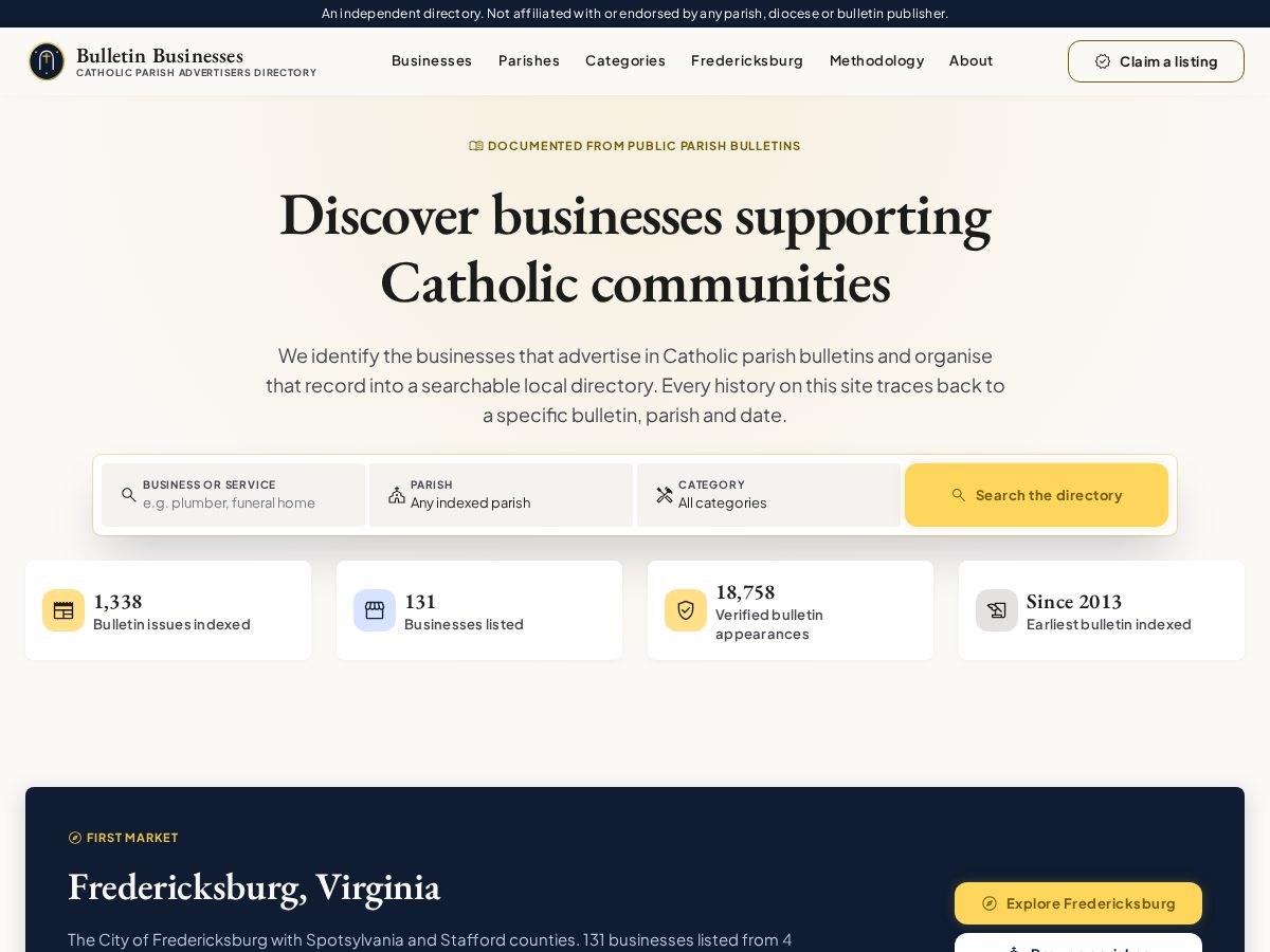 Landing-page snapshot of bulletinbusinesses.com