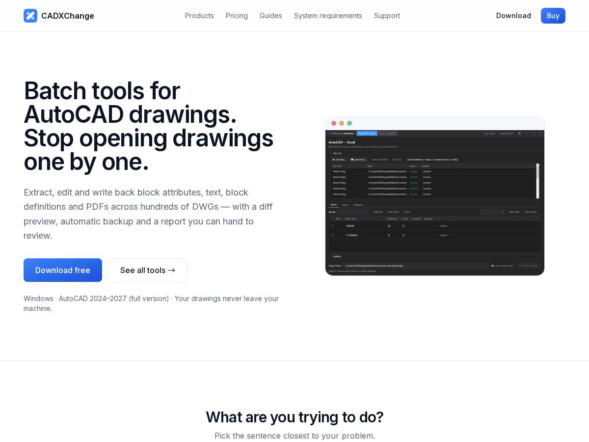 Landing-page snapshot of cadxchangeai.net