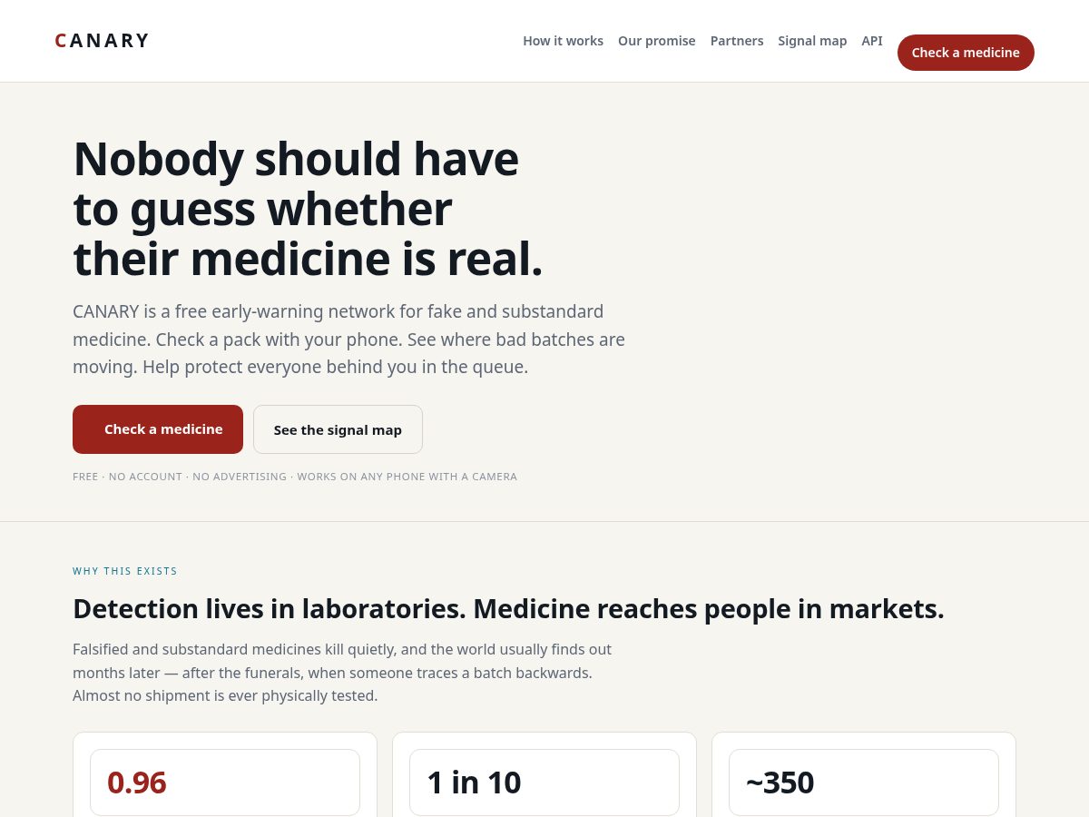 Landing-page snapshot of checkmymedicine.com