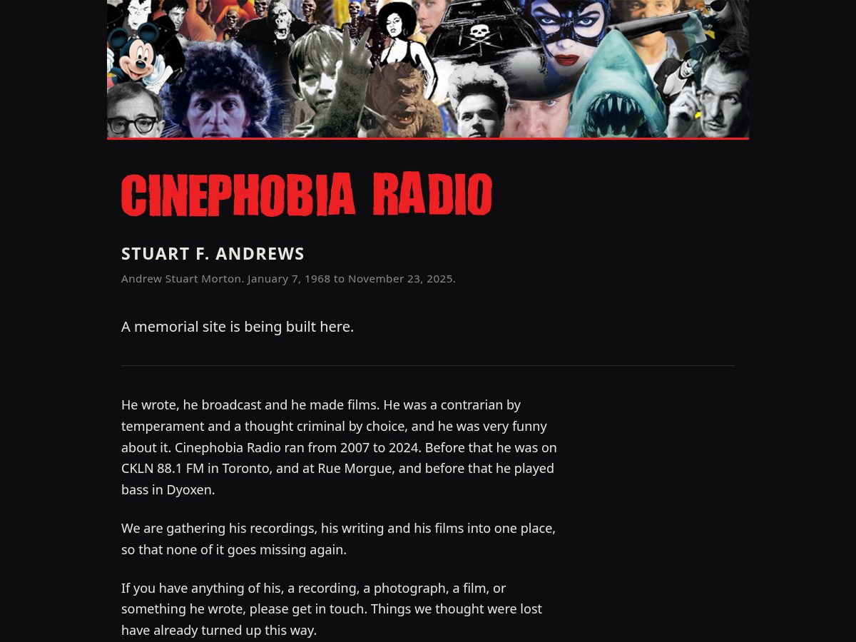 Landing-page snapshot of cinephobiaradio.com