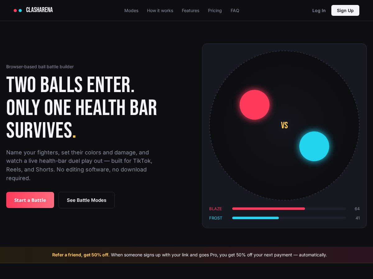Landing-page snapshot of clashballs.com
