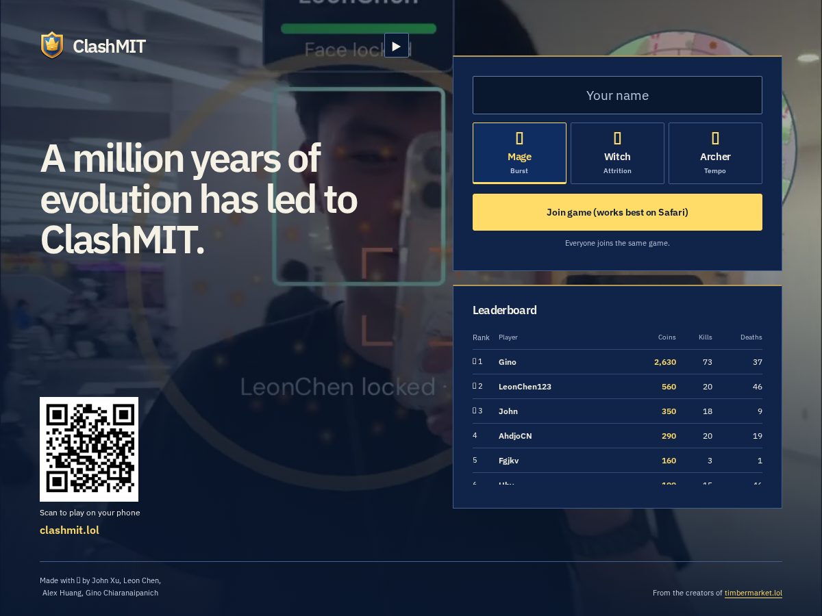Landing-page snapshot of clashmit.lol