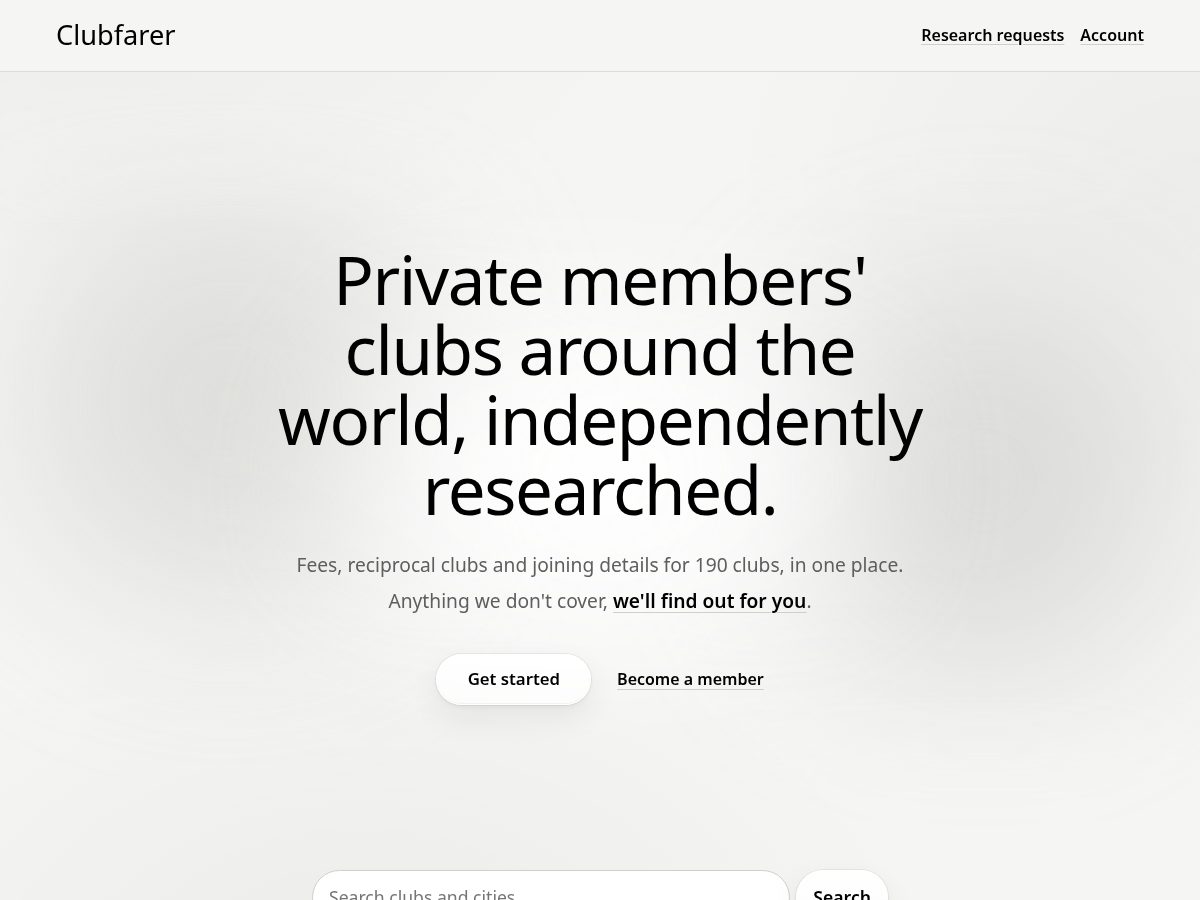 Landing-page snapshot of clubfarer.com