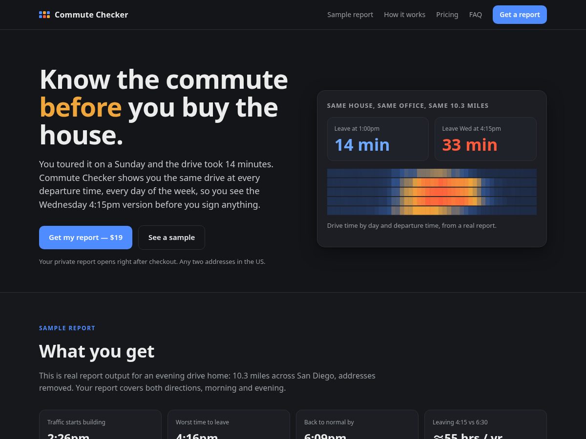 Landing-page snapshot of commutechecker.com