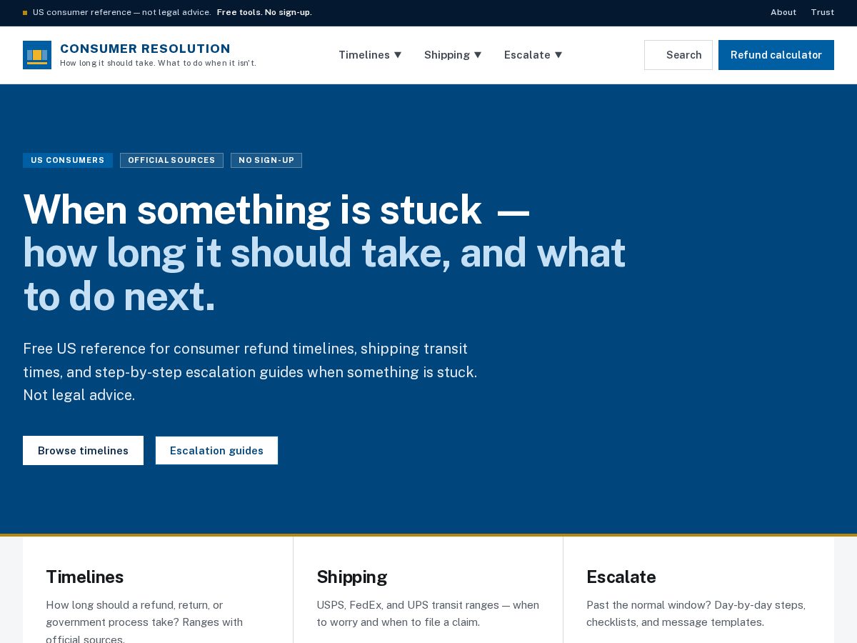 Landing-page snapshot of consumerresolution.com