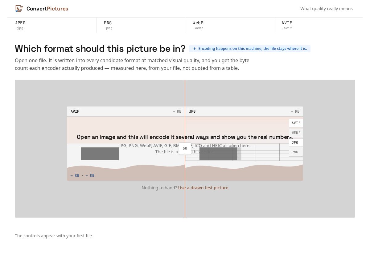 Landing-page snapshot of convertpictures.com