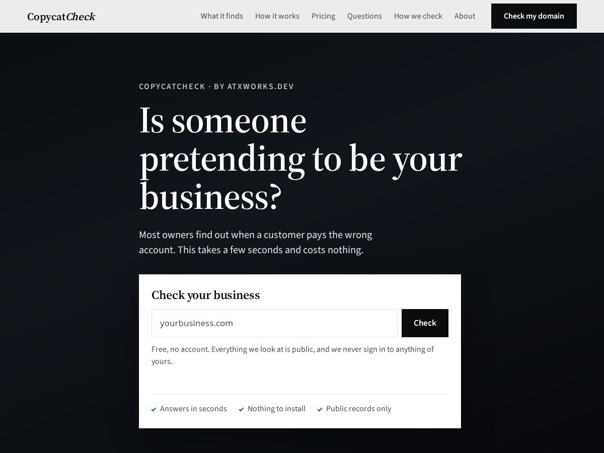 Landing-page snapshot of copycatcheck.com