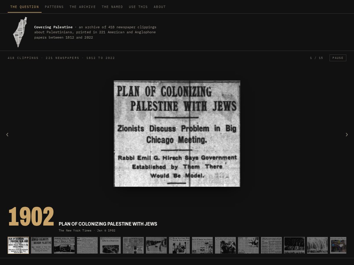 Landing-page snapshot of coveringpalestine.org