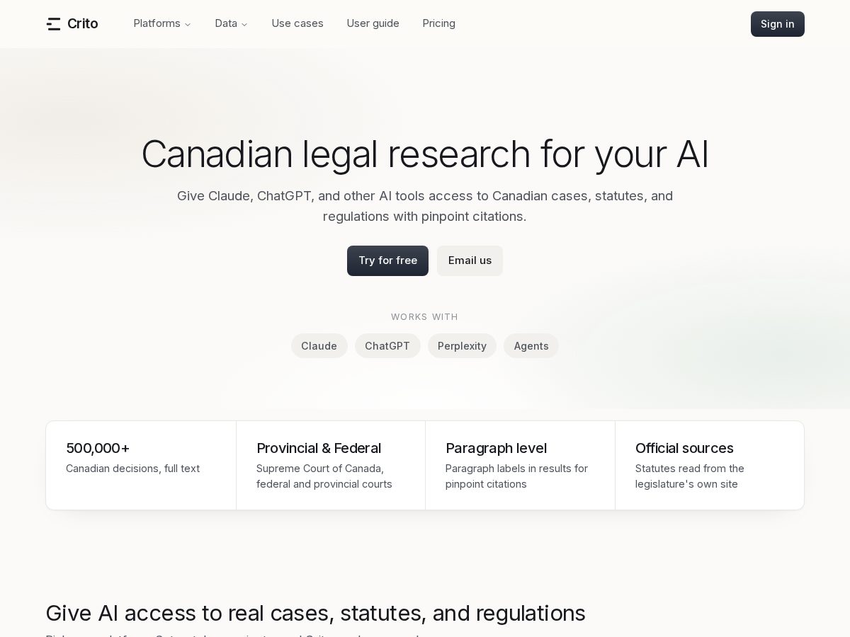 Landing-page snapshot of crito.fyi