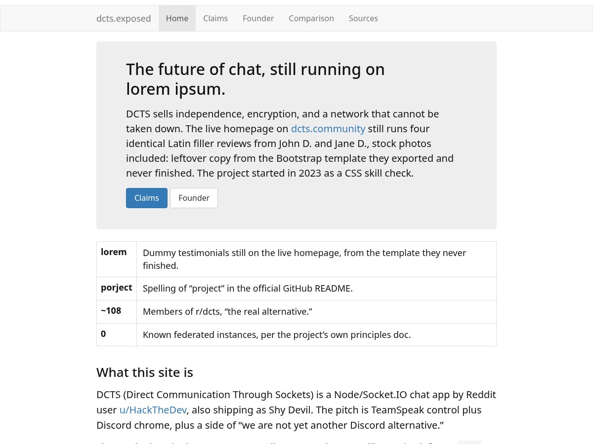 Landing-page snapshot of dcts.exposed
