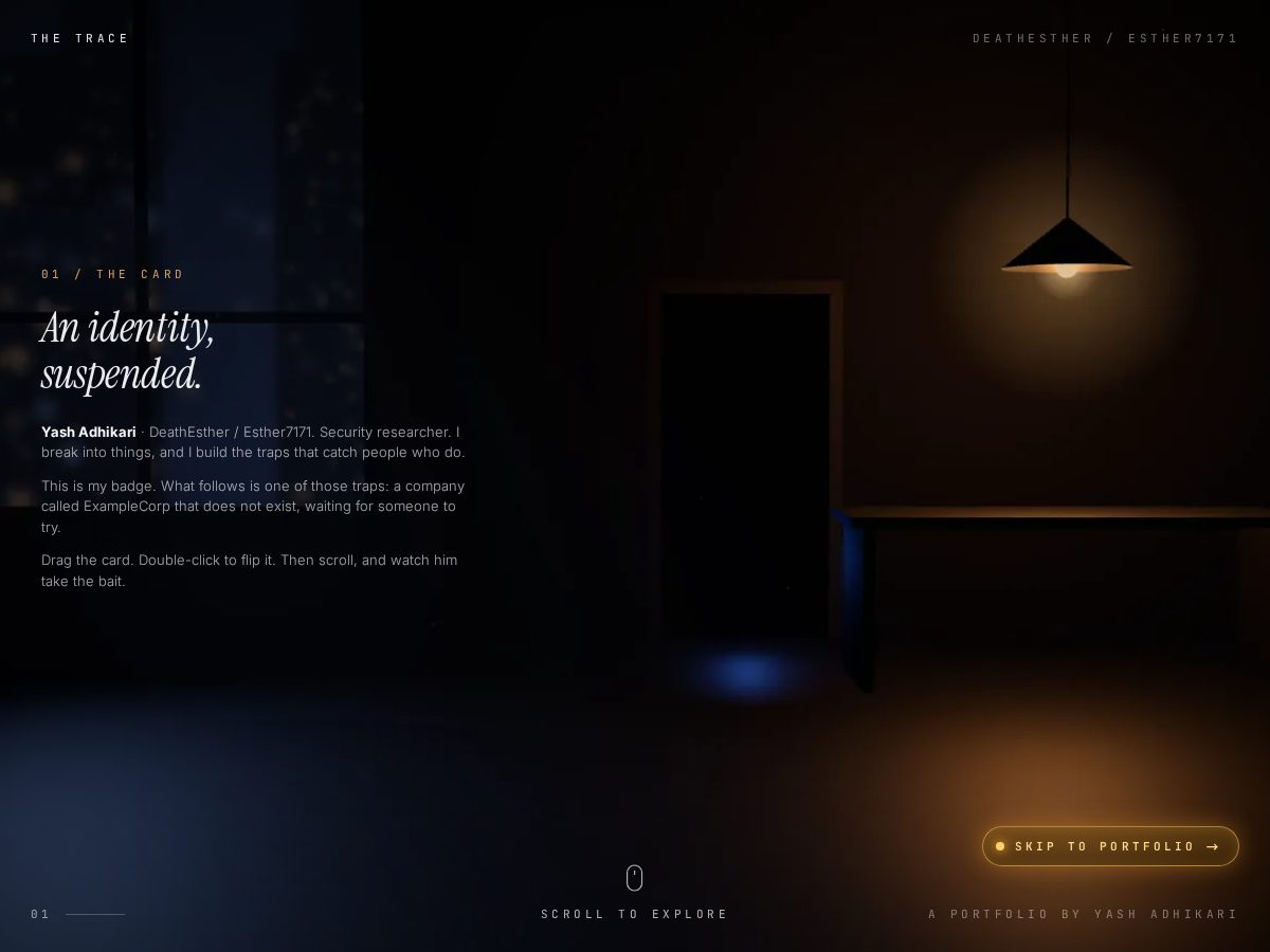 Landing-page snapshot of deathesther.tech