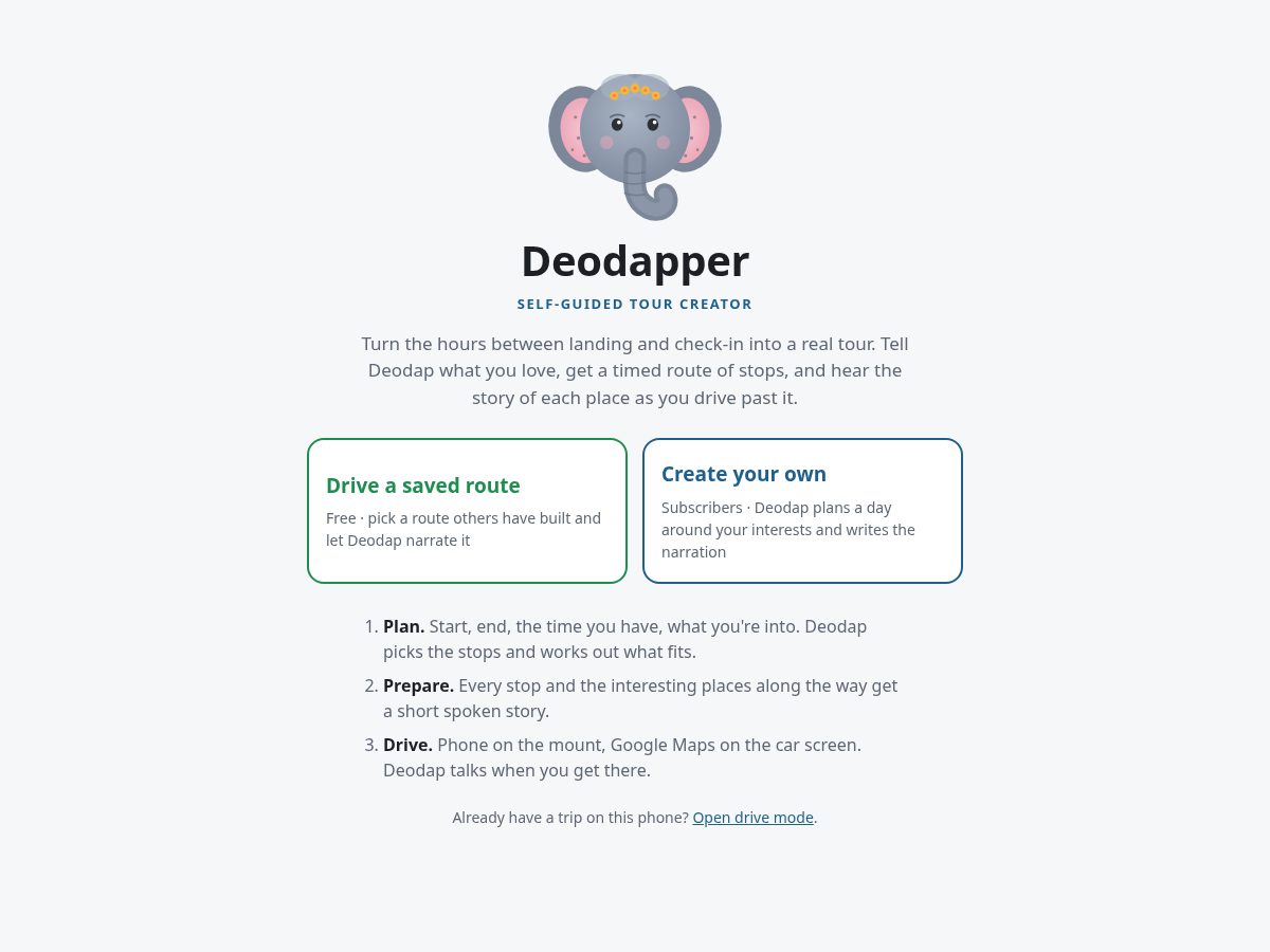 Landing-page snapshot of deodapper.com