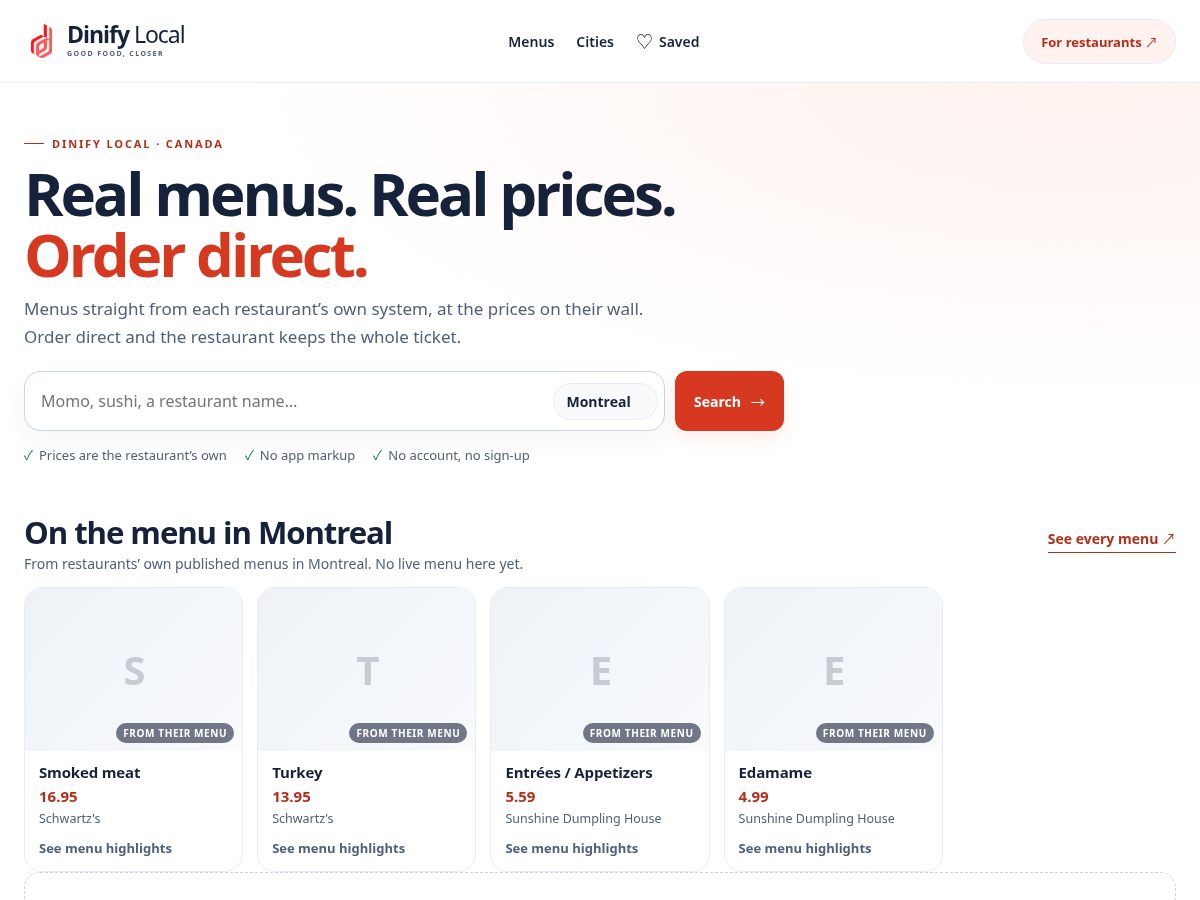 Landing-page snapshot of dinifylocal.com