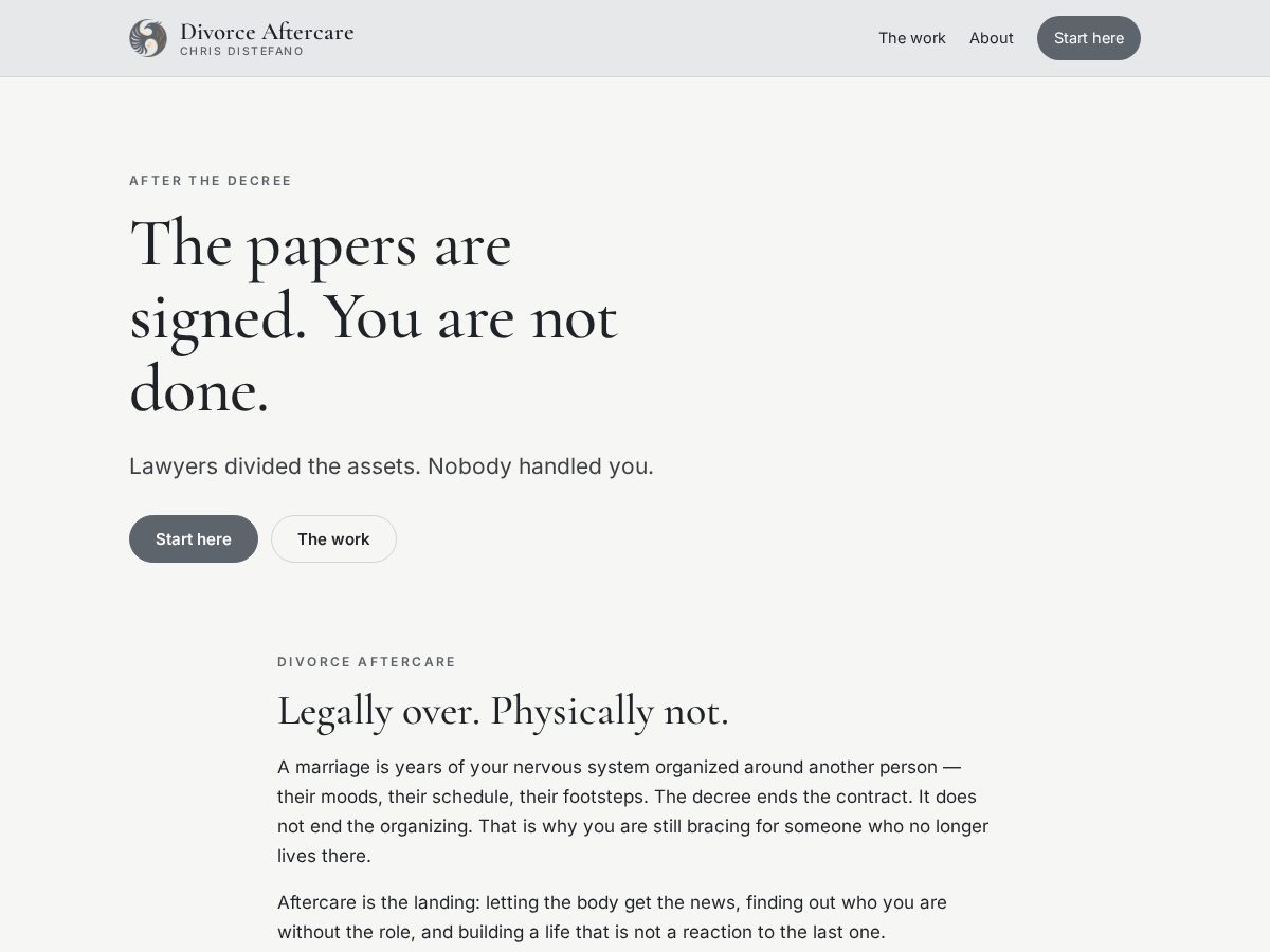 Landing-page snapshot of divorceaftercare.com