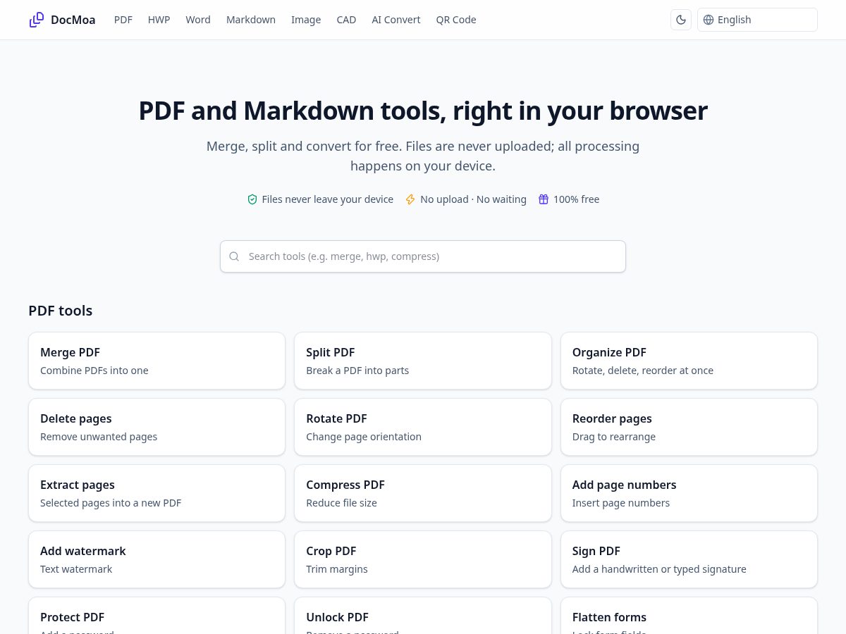 Landing-page snapshot of docmoa.com