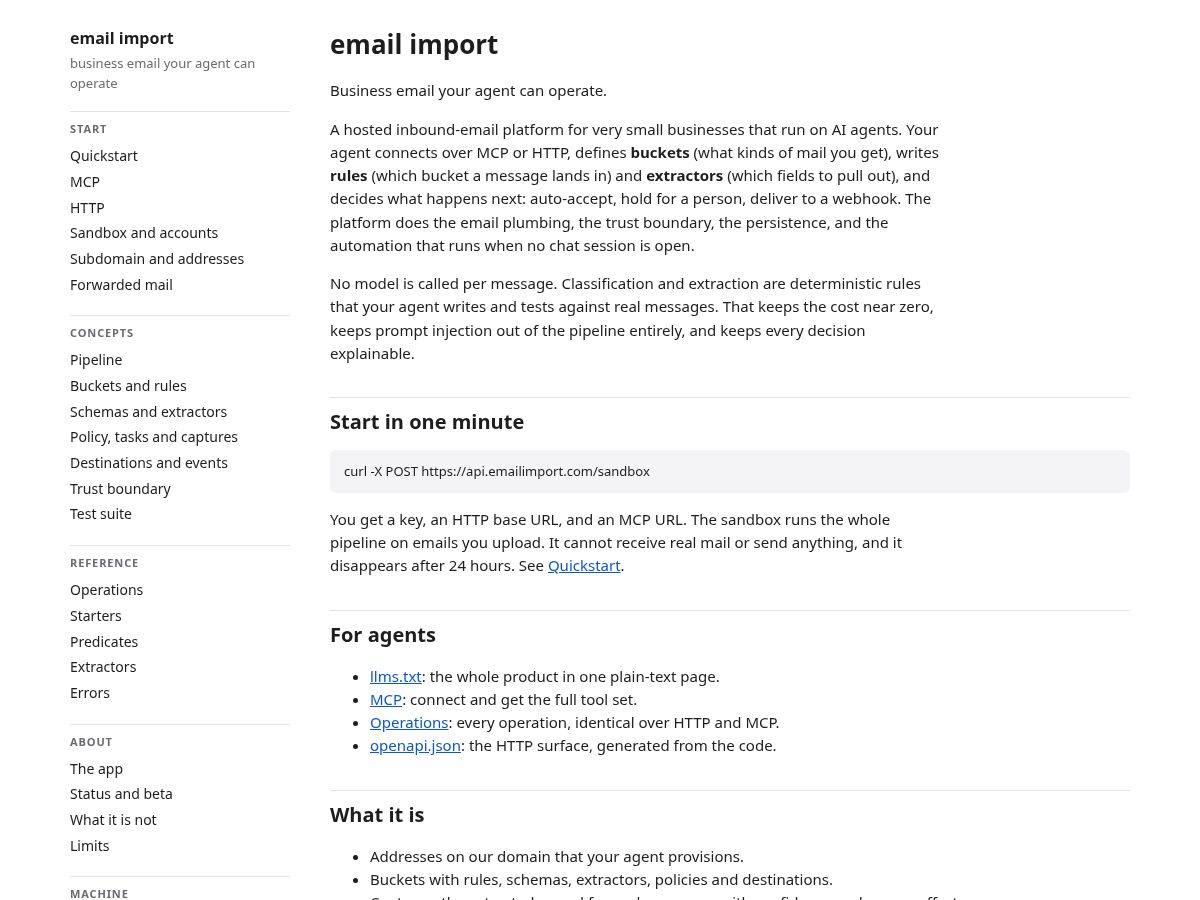 Landing-page snapshot of emailimport.com