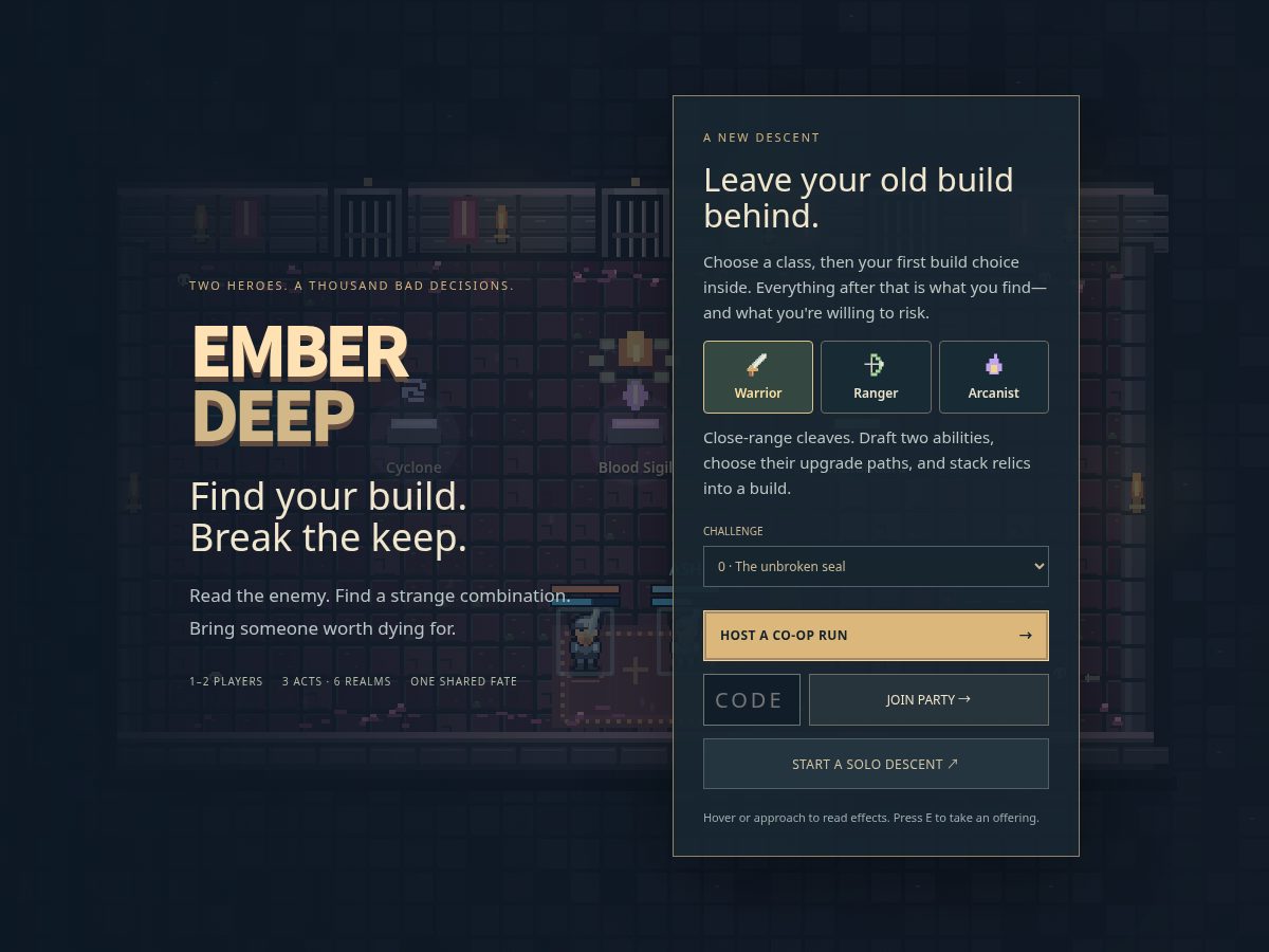 Landing-page snapshot of emberdeep.net