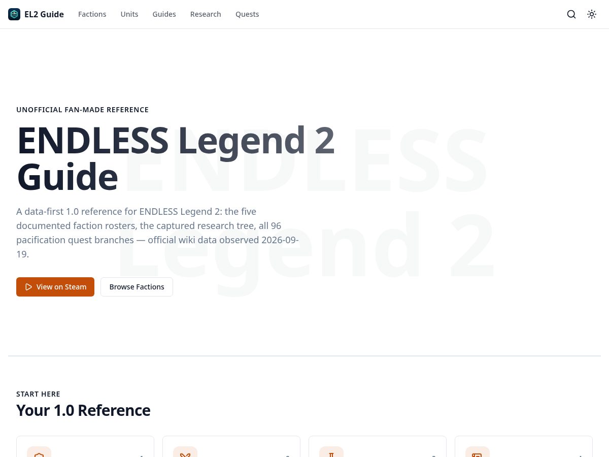 Landing-page snapshot of endlesslegend2guide.com