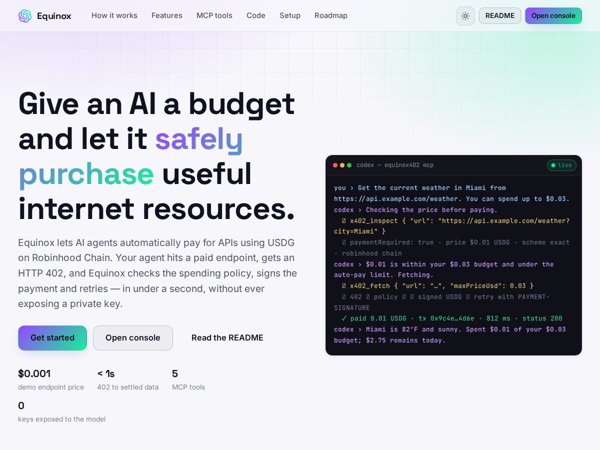 Landing-page snapshot of equinox402.com