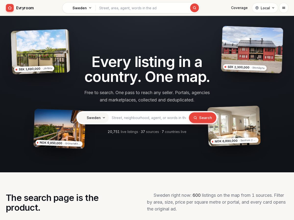 Landing-page snapshot of evryroom.com