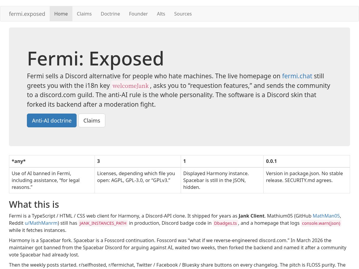 Landing-page snapshot of fermi.exposed