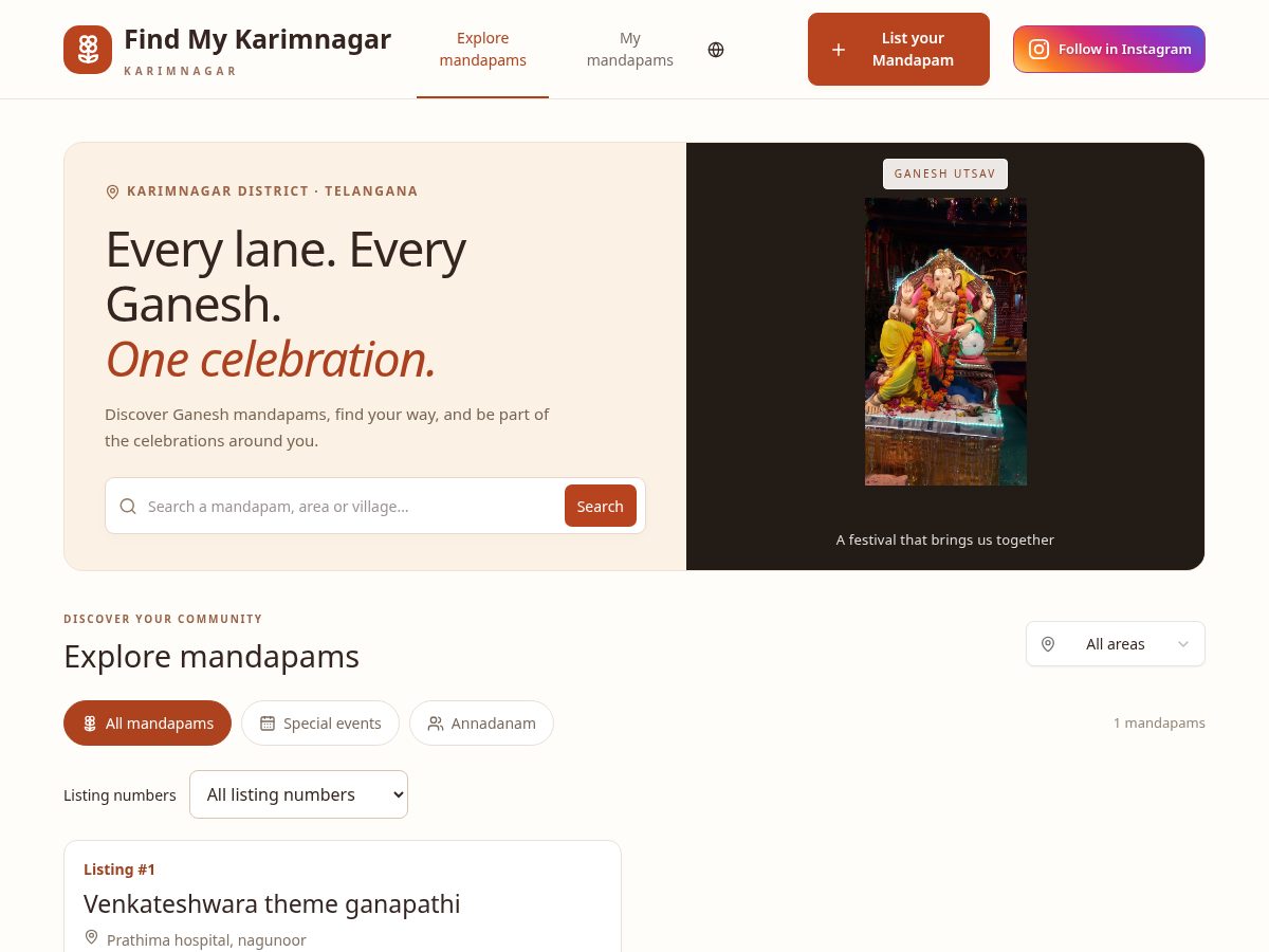 Landing-page snapshot of findmykarimnagar.online