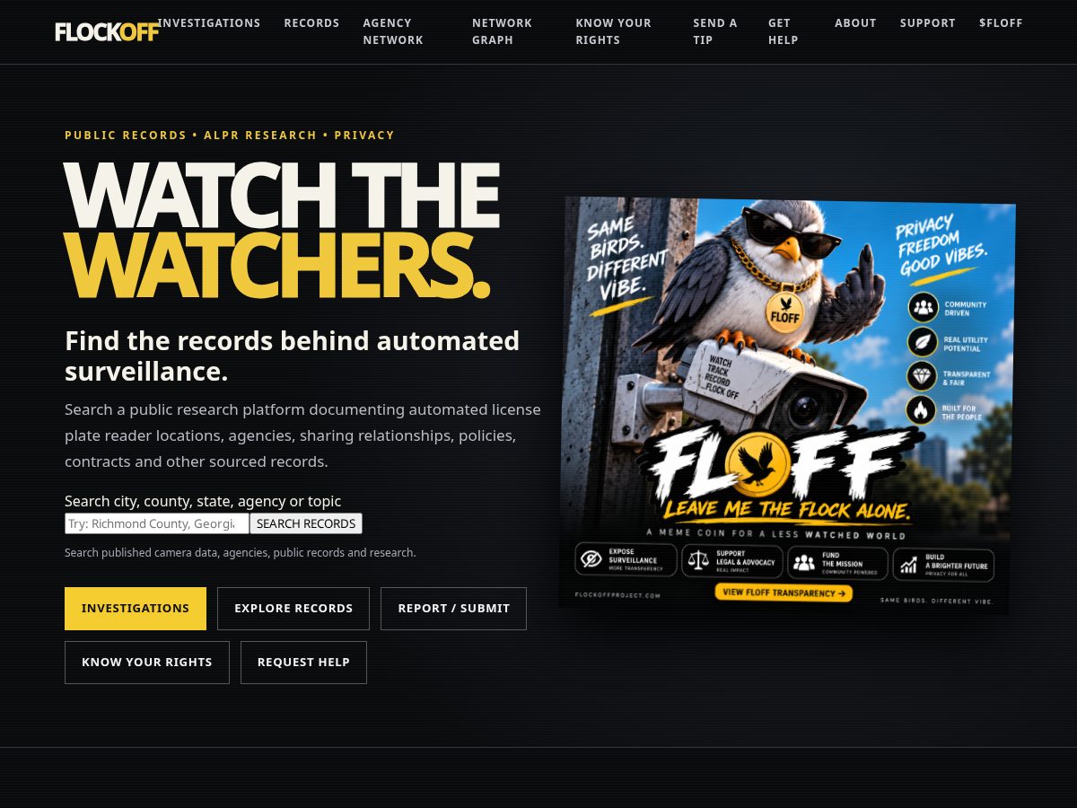 Landing-page snapshot of flockoffproject.com