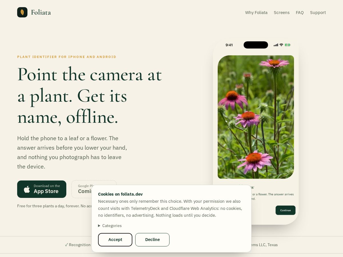 Landing-page snapshot of foliata.dev