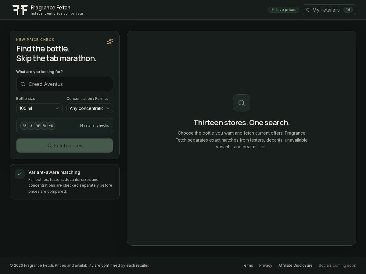 Landing-page snapshot of fragrancefetch.com