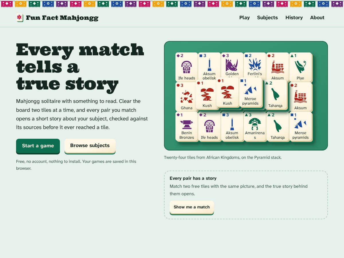 Landing-page snapshot of funfactmahjongg.com