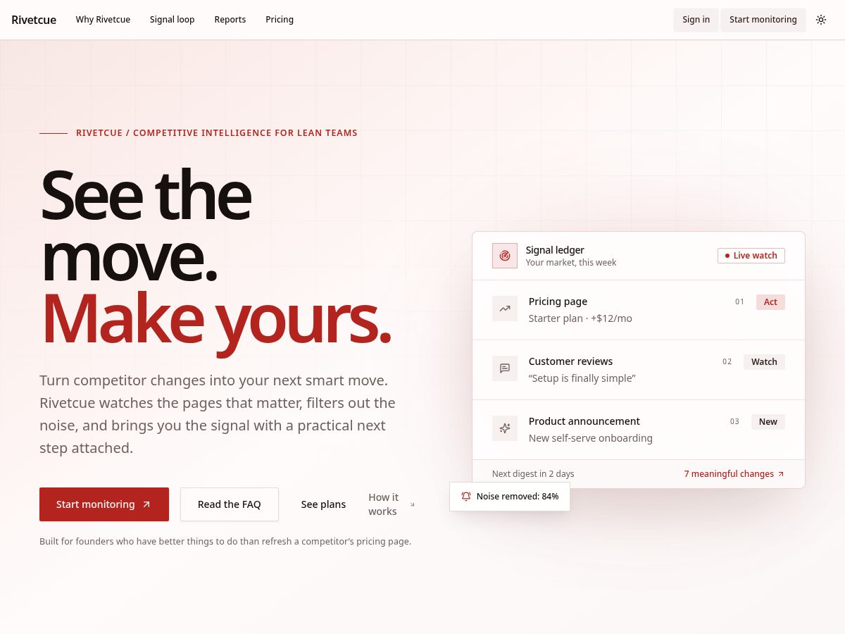 Landing-page snapshot of getrivetcue.com