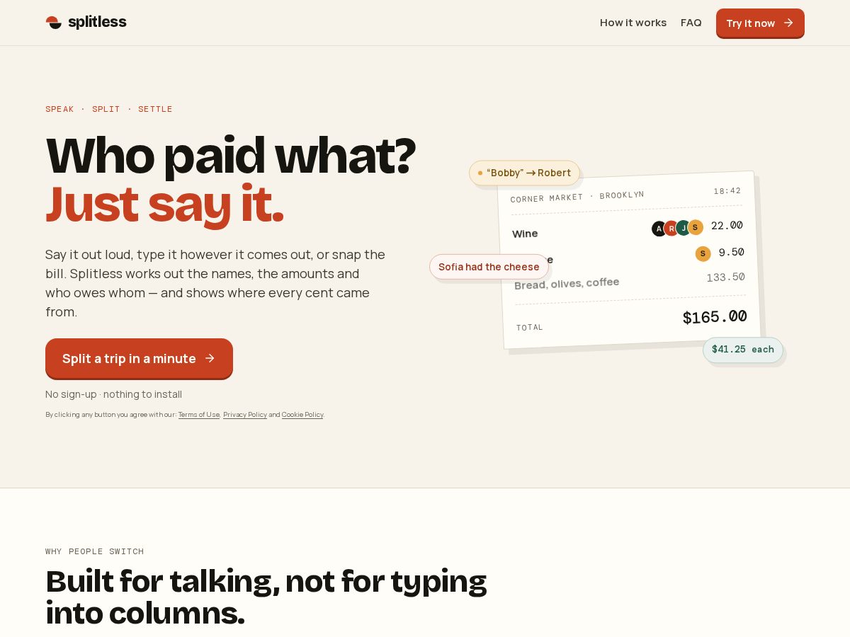 Landing-page snapshot of getsplitless.com