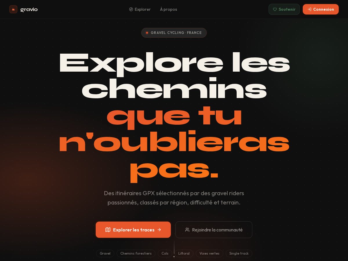 Landing-page snapshot of gravio.bike