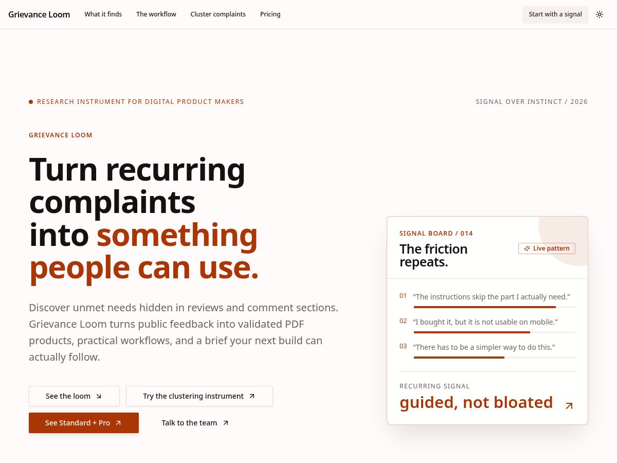 Landing-page snapshot of grievanceloom.com