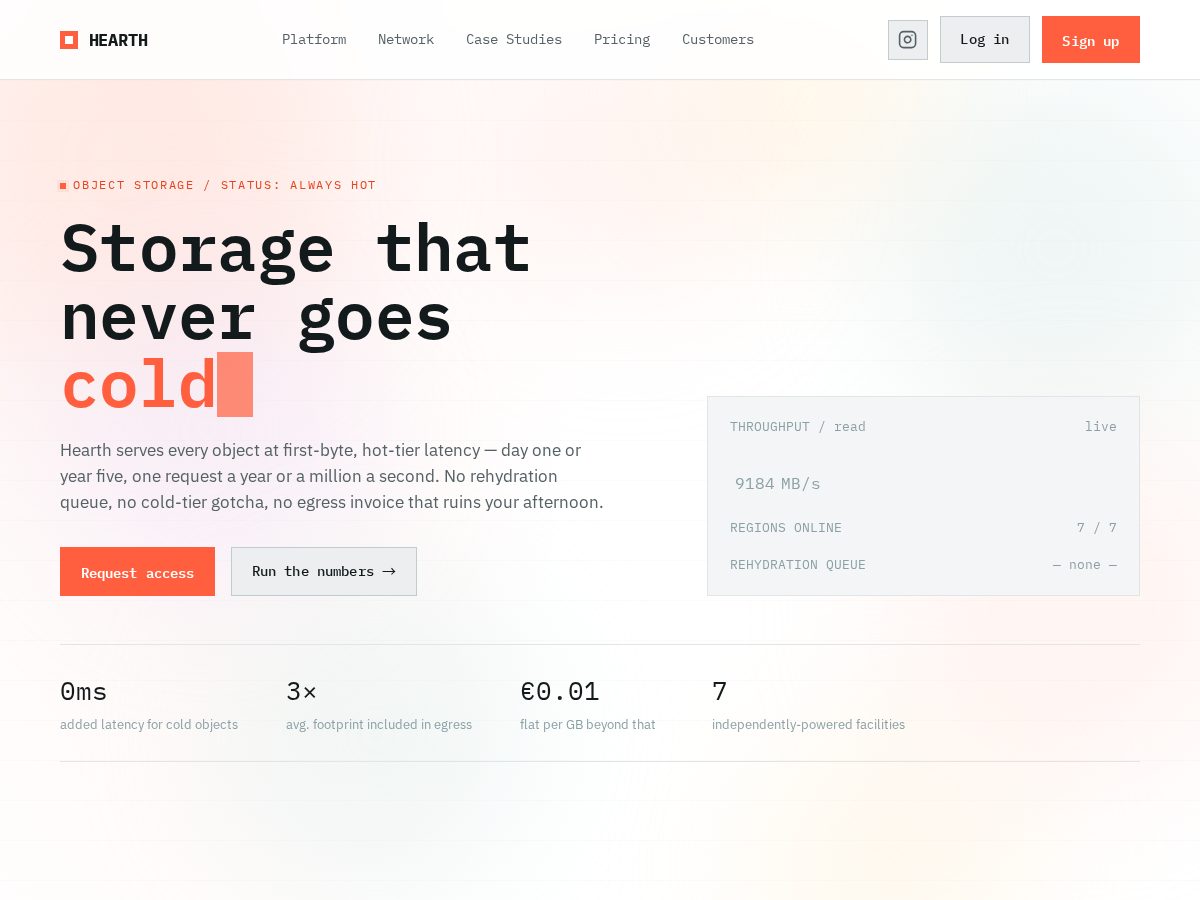 Landing-page snapshot of hearthstorage.cloud