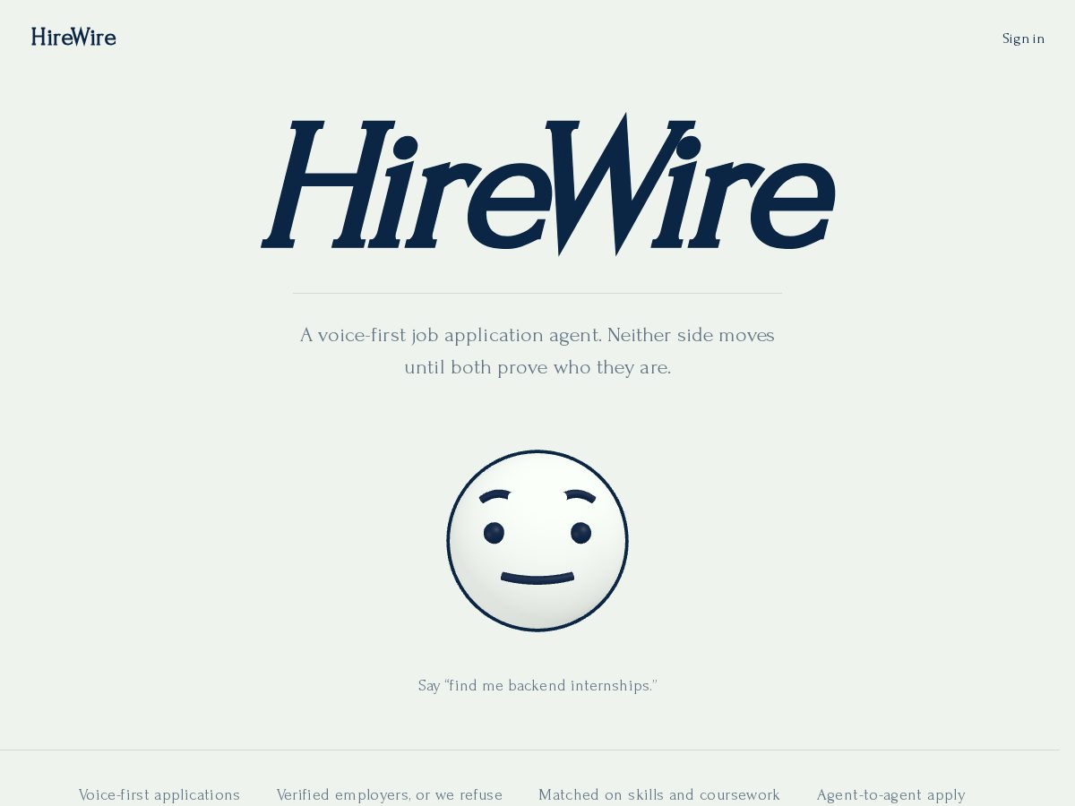 Landing-page snapshot of hirewire.biz