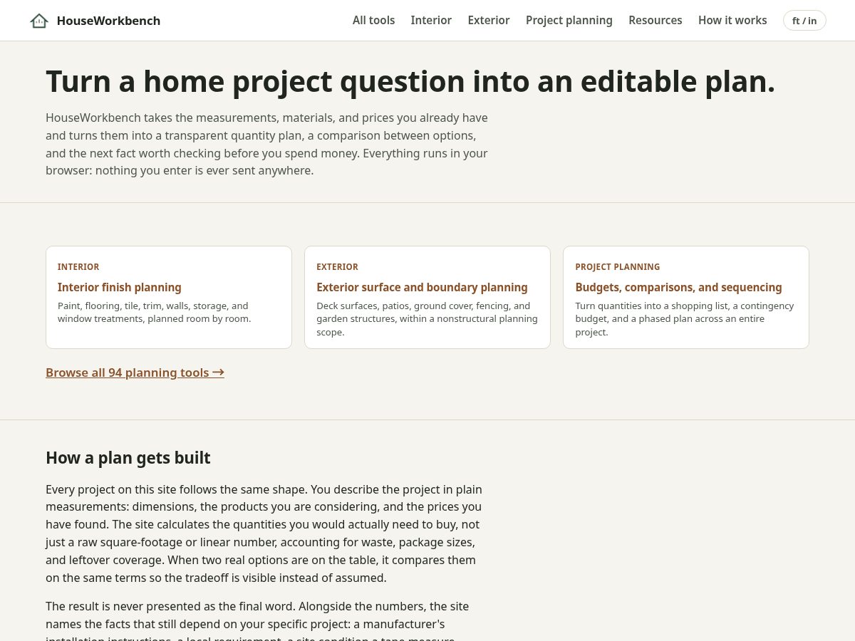 Landing-page snapshot of houseworkbench.com