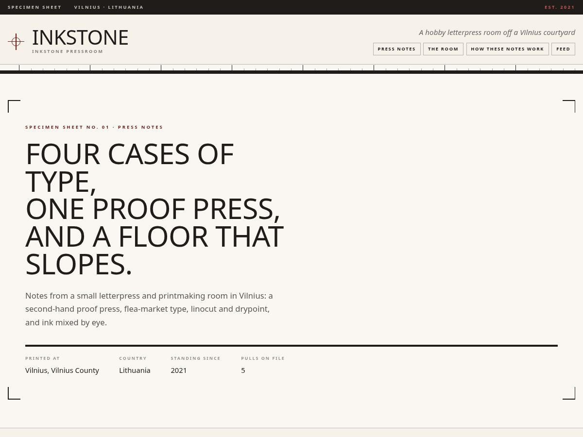 Landing-page snapshot of inkstonepressroom.com