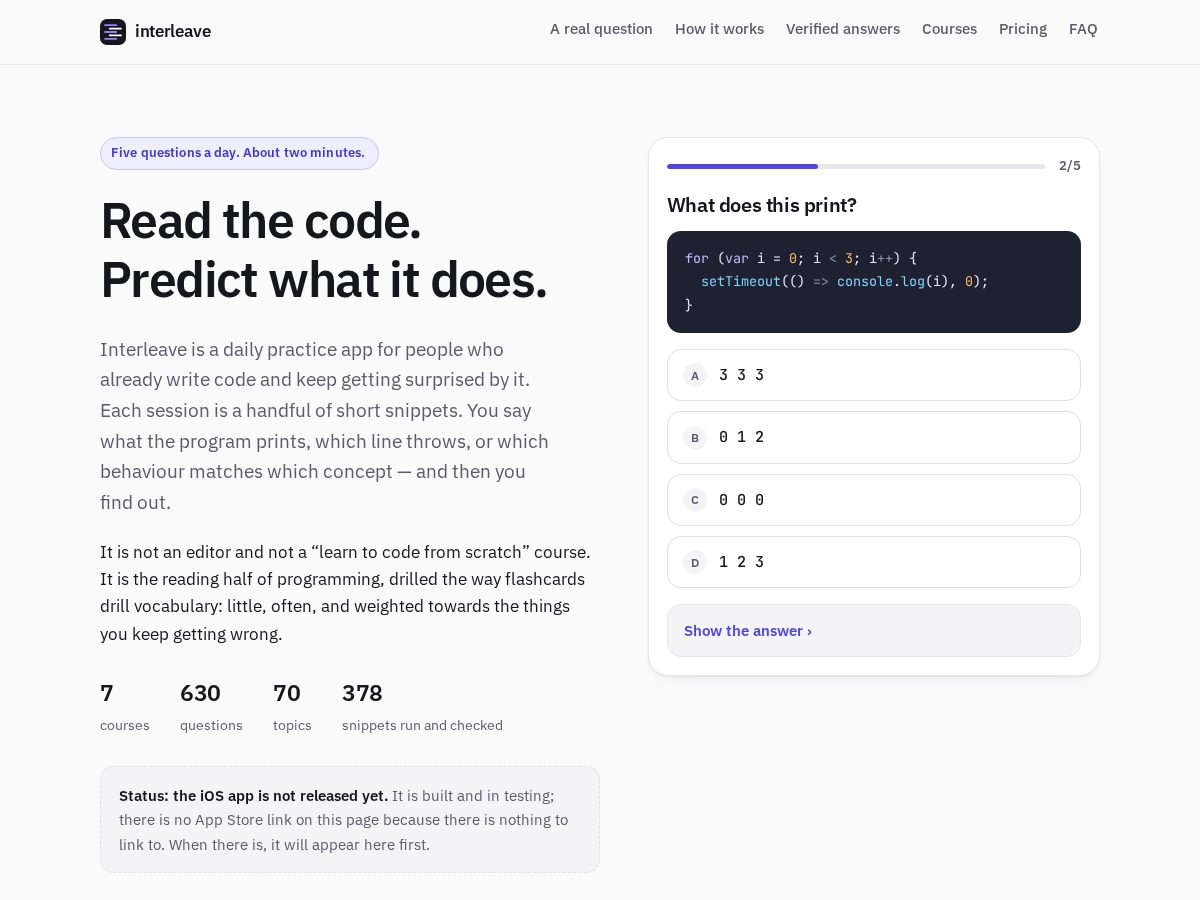 Landing-page snapshot of interleave.space