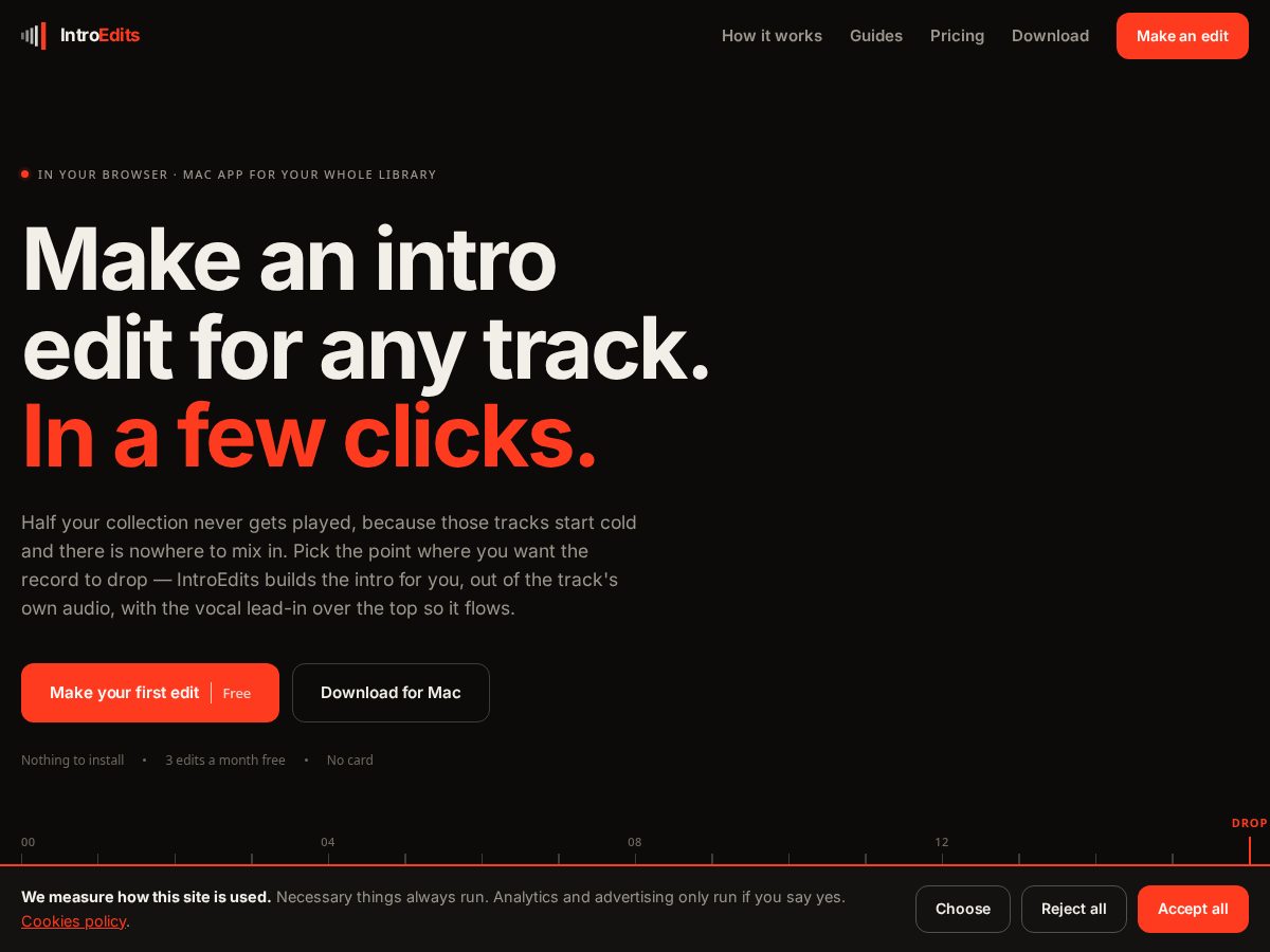 Landing-page snapshot of introedits.com