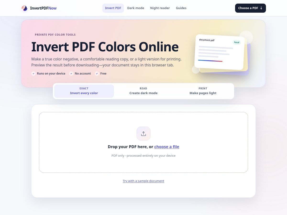 Landing-page snapshot of invertpdfnow.com