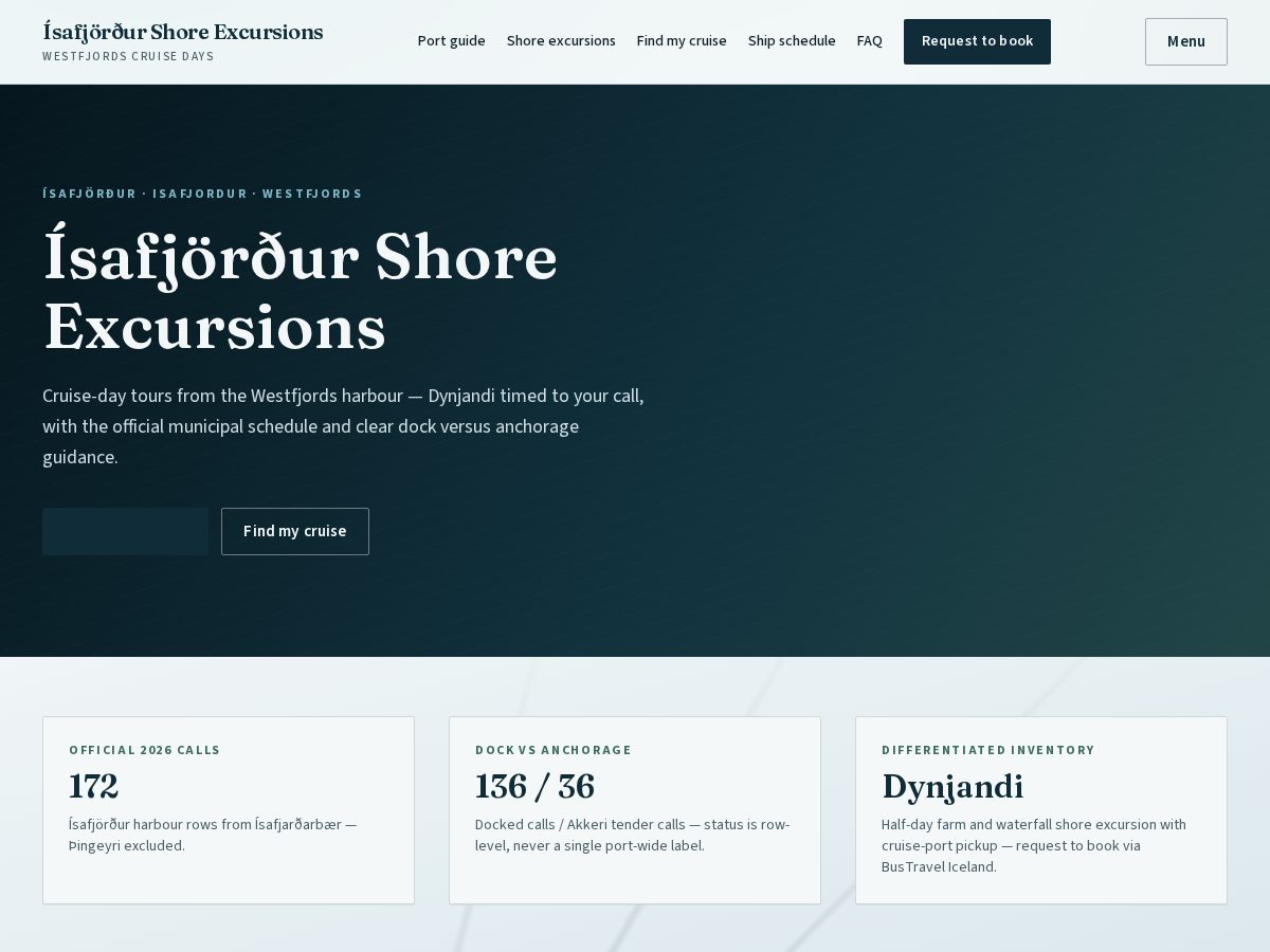 Landing-page snapshot of isafjordshoreexcursions.com