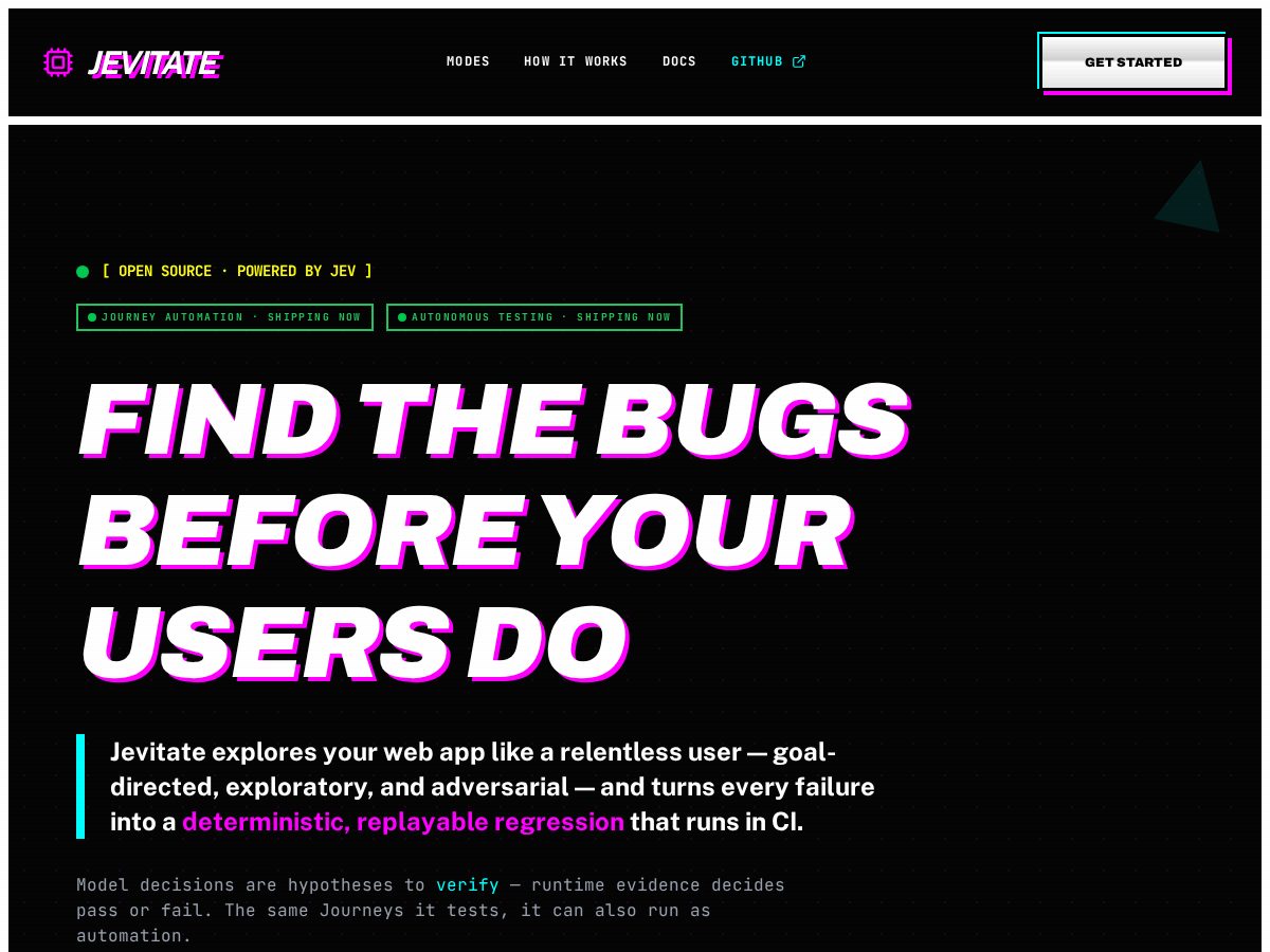 Landing-page snapshot of jevitate.com